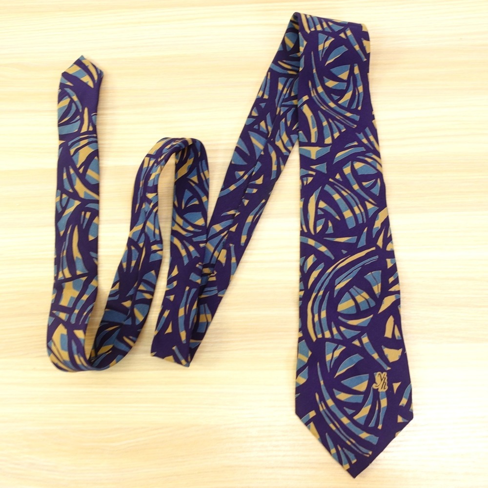 Vintage Neck Tie Mens Blue Abstract Japanese Art to Wear Designer YUKIKO HANAI